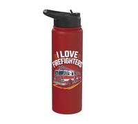 I Love Firefighters Brave Fire Truck Stainless Steel Insulated Water Bottle