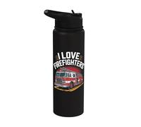 I Love Firefighters Brave Fire Truck Stainless Steel Insulated Water Bottle