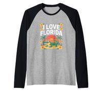 I Love Florida Alligator Tramonto Ibisco Maglia con Maniche Raglan