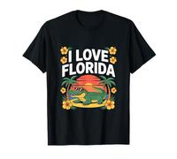 I Love Florida Alligator Tramonto Ibisco Maglietta