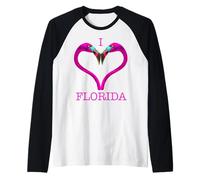 I Love Florida Cuore Design Fenicotteri Rosa Maglia con Maniche Raglan