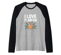 I Love Florida Happy Orange Con Occhiali Da Sole Maglia con Maniche Raglan
