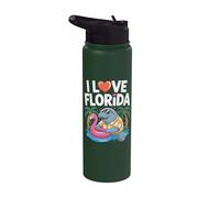 I Love Florida Manatee Flamingo Tropical Fun Stainless Steel Insulated Water Bottle