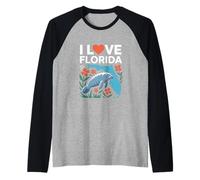 I Love Florida Manatee Mappa Fiori Maglia con Maniche Raglan