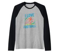 I Love Football Americano Football Giocatore Corso Maglia con Maniche Raglan