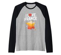 I Love France Heart Map Lovers Maglia con Maniche Raglan