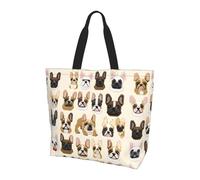 I Love French Bulldog Print Large Women Tote Bag,Elegante Borsa a Tracolla Impermeabile Donna Borsa Pieghevole Spiaggia Viaggio Borsa per Lavoro Shopping, Nero , Taglia unica