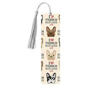 I Love French Bulldog Print Reading Page Markers Segnalibri 5pcs Segnalibri in legno con nappe, regali per gli amanti dei libri