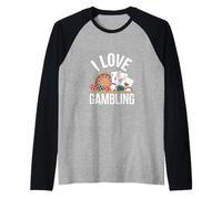 I Love Gambling Poker Casino Roulette Carte Chips Maglia con Maniche Raglan