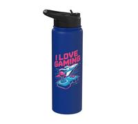 I Love Gaming Rocket Joystick Pixel Stainless Steel Insulated Water Bottle