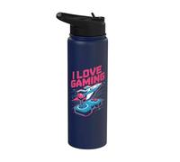 I Love Gaming Rocket Joystick Pixel Stainless Steel Insulated Water Bottle