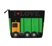 I Love Garbage Trucks Custodia portatile per trucco in canapa finta, organizer da viaggio da donna grande capacità con cerniera