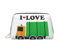 I Love Garbage Trucks Print Premium Leather Toiletry Travel Pouch con sacchetto portatile impermeabile aperto piatto Makeup Bag, Oro, taglia unica