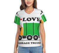 I Love Garbage Trucks Stampa Traspirante Donne V-Collo Manica Corta Tee, Casual Basic Primavera Moda Estate Camicie Moda 2026, Nero , M