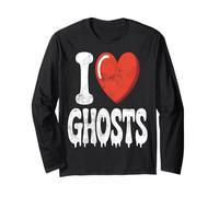 I Love Ghosts Divertente Halloween Spooky Distressed Maglia a Manica