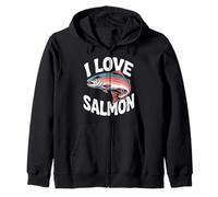 I Love Gli appassionati di pesca al salmone pescano Felpa con Cappuccio