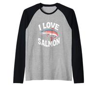 I Love Gli appassionati di pesca al salmone pescano Maglia con Maniche Raglan