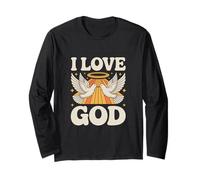 I Love God Angelic Doves Devozione Fede Maglia a Manica