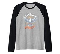 I Love God Dove Halo Hand Spiritual Art Maglia con Maniche Raglan