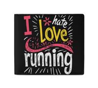 I Love Hate Running Novità Portafoglio Bifold Divertente Borsetta Tasca Frontale Porta Soldi con Slot per Carte di Credito per Uomo Donna 11,4 x 10,2 cm