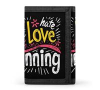 I Love Hate Running - Portafogli con stampa a tre pieghe, tasca frontale, con scomparti per carte di credito, per uomo e donna, Stile:, Taglia unica