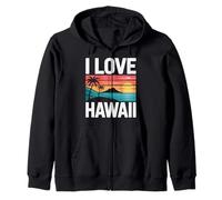 I Love Hawaii Palme Oceano Tramonto Felpa con Cappuccio