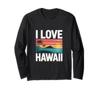 I Love Hawaii Palme Oceano Tramonto Maglia a Manica