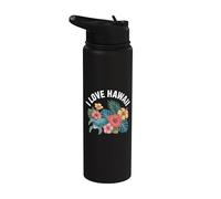 I Love Hawaii Tropical Turtle Hibiscus Bloom Stainless Steel Insulated Water Bottle