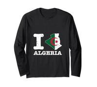 I Love (Heart) Algeria Mappa Bandiera Sagoma Maglia a Manica