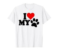 I LOVE HEART MY CANE GATTO ZAMPA ANIMALI ANIMALI Maglietta