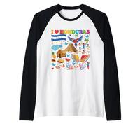 I Love Honduras Luoghi di Interesse Bandiera Vacanza Maglia con Maniche Raglan