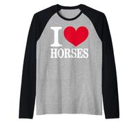 I Love Horses Equestrian Cowgirl Ragazze Donne Cuore Cavallo Maglia con Maniche Raglan