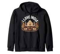I Love India Taj Mahal Paisley Elefanti Felpa con Cappuccio