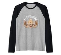 I Love India Taj Mahal Paisley Elefanti Maglia con Maniche Raglan
