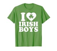 I Love Irish Boys Shirt Green Heart Shamrock St Patricks Day Maglietta