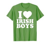 I Love Irish Boys Shirt Green Heart Shamrock St Patricks Day Maglietta