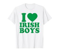 I Love Irish Boys Shirt Green Heart Shamrock St Patricks Day Maglietta