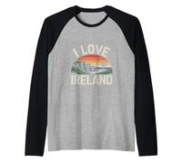 I Love Irlanda Vintage Tramonto Scena Maglia con Maniche Raglan