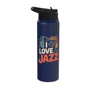 I Love Jazz Saxophone Note musicali Fun Stainless Steel Insulated Water Bottle
