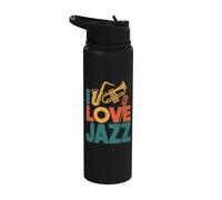 I Love Jazz Saxophone Tromba Microfono Stainless Steel Insulated Water Bottle