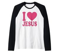 I Love Jesus | Carino Cuore Cristiano Cristo Seguaci Rosa Maglia con Maniche Raglan