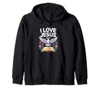 I Love Jesus Colomba Bibbia Fiori Felpa con Cappuccio