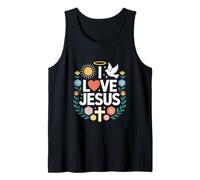 I Love Jesus Colomba Sole Croce Arte Floreale Canotta