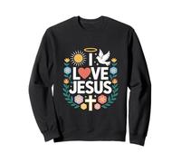 I Love Jesus Colomba Sole Croce Arte Floreale Felpa