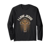 I Love Jesus Croce di grano Sunburst Faith Maglia a Manica