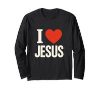 I Love Jesus Cuore Fede Religione Cristiana Regalo Maglia a Manica