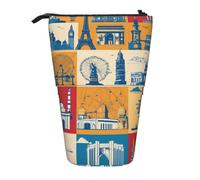 I Love London - Astuccio telescopico con supporto per matite e matite, in poliestere, per cancelleria, ufficio, colore nero, taglia unica, Art Deco, Nero , Taglia unica, Art Deco