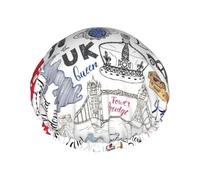 I Love London - Cappelli da doccia riutilizzabili, a doppio strato, per spa e salone, grande fascia per capelli