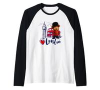 I Love London, London UK Teddy Bear Sketch Drawing Skyline Maglia con Maniche Raglan