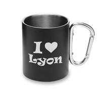 I Love Lyon Travel City France Tazza in metallo con manico a moschettone, tazza da campeggio